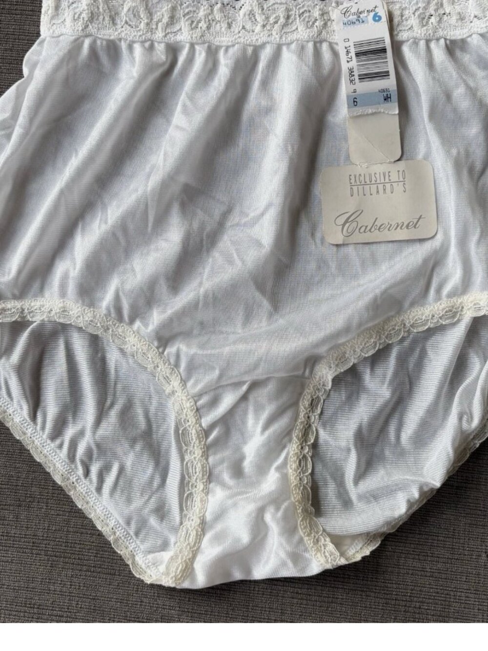 Vtg NWT Cabernet Nylon Brief Panties White Lace High Waist Granny Lingerie Sz 6
